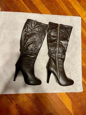 Reneeze Dark Brown High Heel Mid-Calf Boots with Side Zip